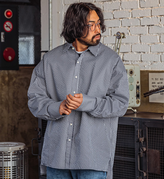 (L~5XL)<br>열광하다 条纹 衬衫