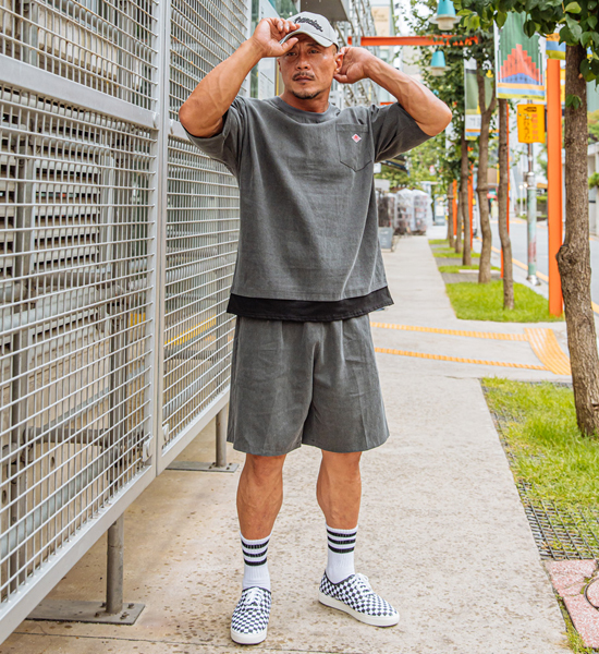 (XL-6XL)<BR>클리핑 颜料 分层 短袖T恤+케이르 松紧带短裤