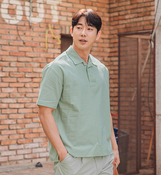 (2XL-5XL)<BR>파인만 亚麻开领衫 短袖衬衫