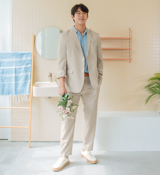 (L-4XL)<BR>모그파스 亚麻夹克+브라이언 松紧带宽松裤