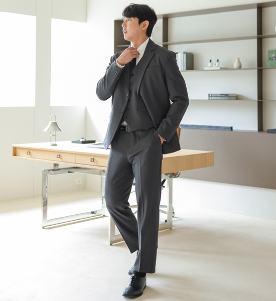 (S-6XL)<BR>라폰드 休闲西服+코리도 马甲+유스티스 宽松长裤