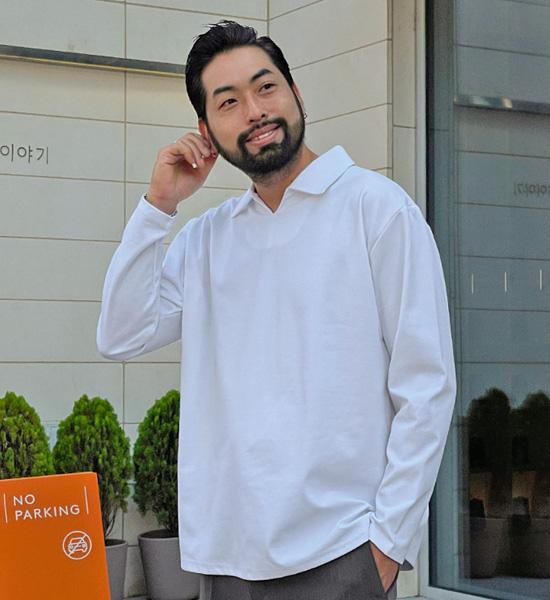 (L~5XL)<br>모아라사 开领 长袖t恤