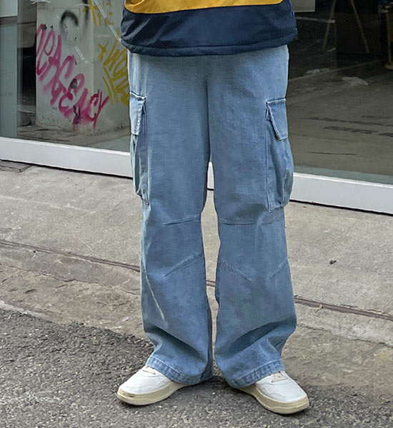 (XL-6XL)<BR>시로카 牛仔色 松紧带裤
