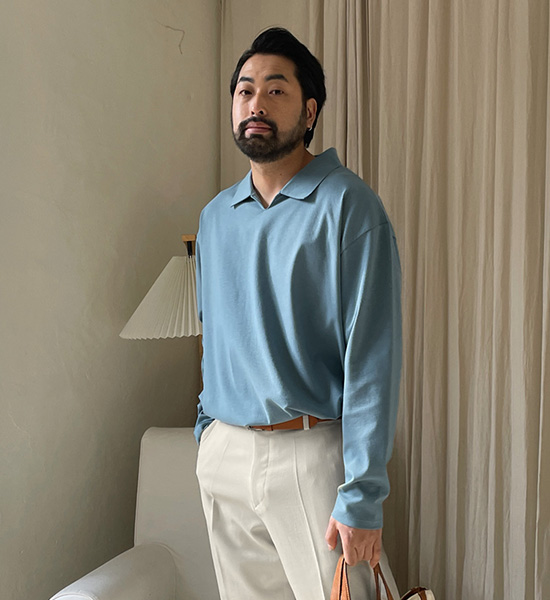 (L~5XL)<BR>모아라사 开领 长袖t恤