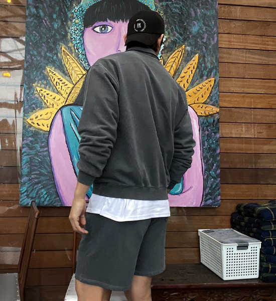 (L-5XL)<BR>우즈리스 颜料 半拉链+솔틴 颜料 短裤