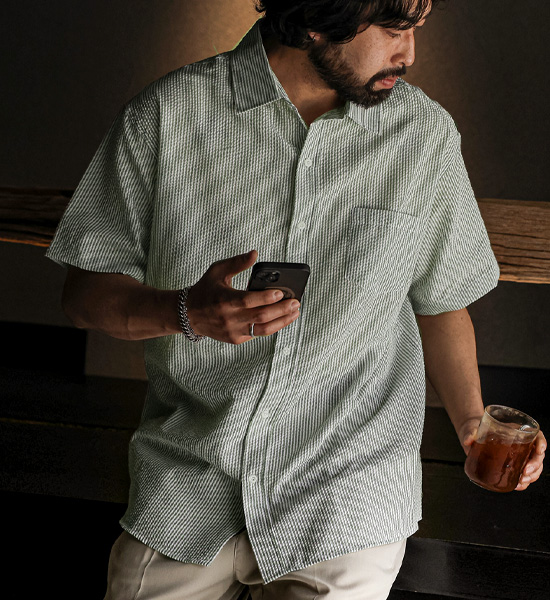 (L-5XL)<br>다드바 条纹 短袖衬衫