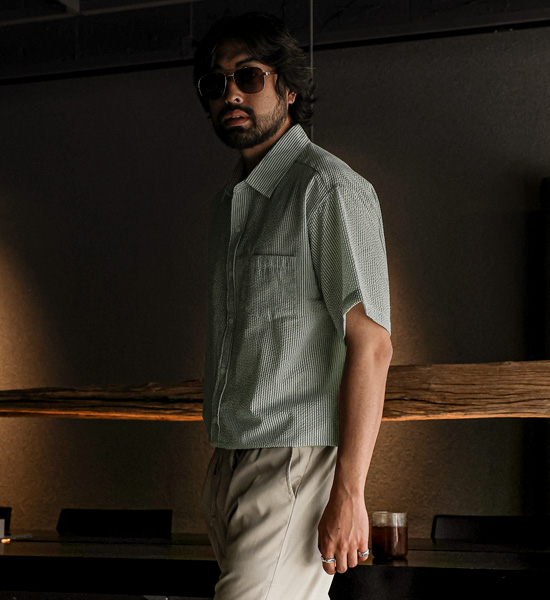 (L-5XL)<br>다드바 条纹 短袖衬衫