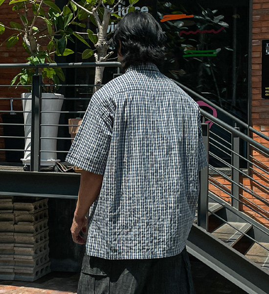 (L-5XL)<br>쿤드리 格子短袖衬衫 1105