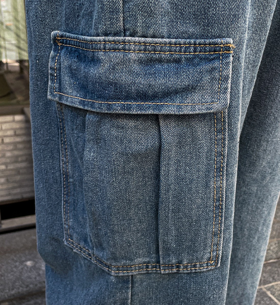 (M-4XL)<BR>로쑤 半宽配合 货运牛仔布 松紧带裤