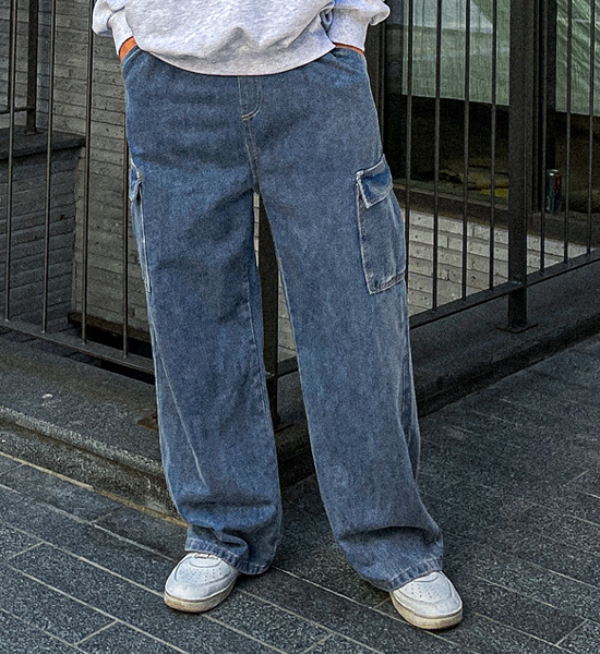 (M-4XL)<BR>로쑤 半宽配合 货运牛仔布 松紧带裤