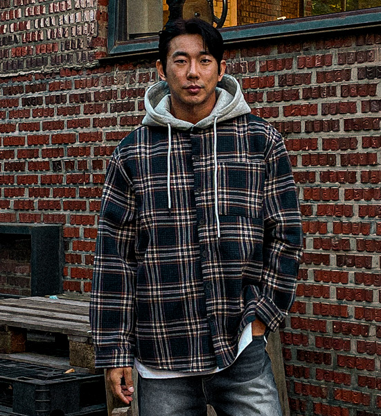 (L-5XL)<BR>소드머 带兜帽的格子衬衫 133
