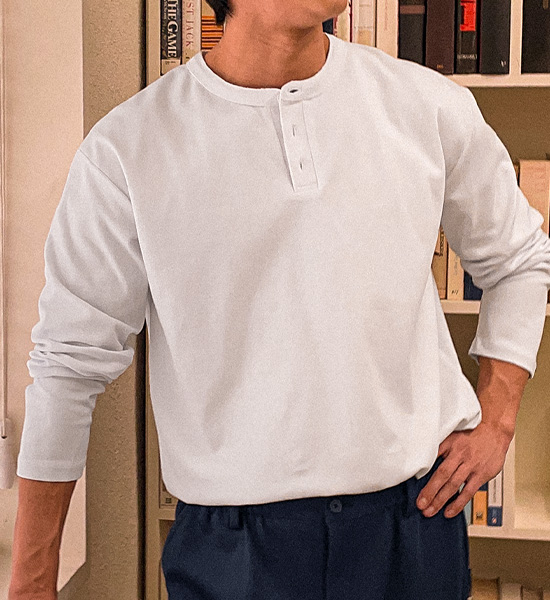 (L-4XL)<BR>알리시 长袖亨利颈衬衫