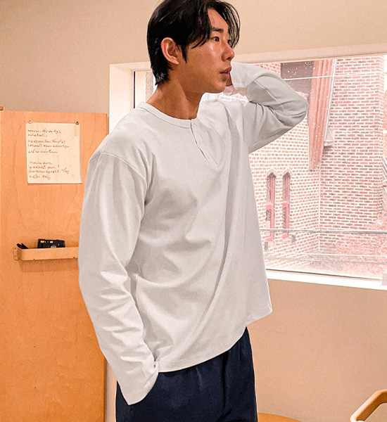 (L-4XL)<BR>알리시 长袖亨利颈衬衫