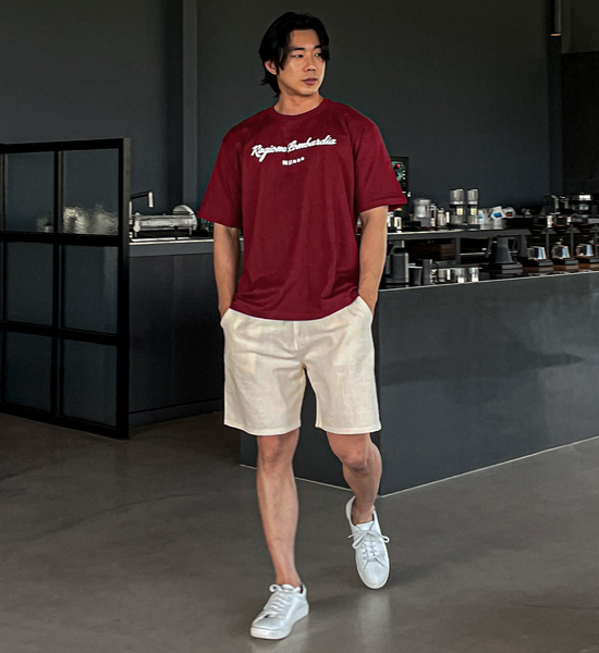 (M-4XL)<br>마카디 亚麻 松紧带短裤 1109