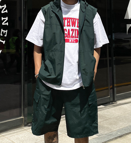 (L-4XL)<BR>사그란 带帽马甲+다블라 货物绑带短裤