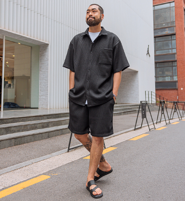 (XL-4XL)<br>크로플 短袖衬衫+프로이드 松紧带短裤