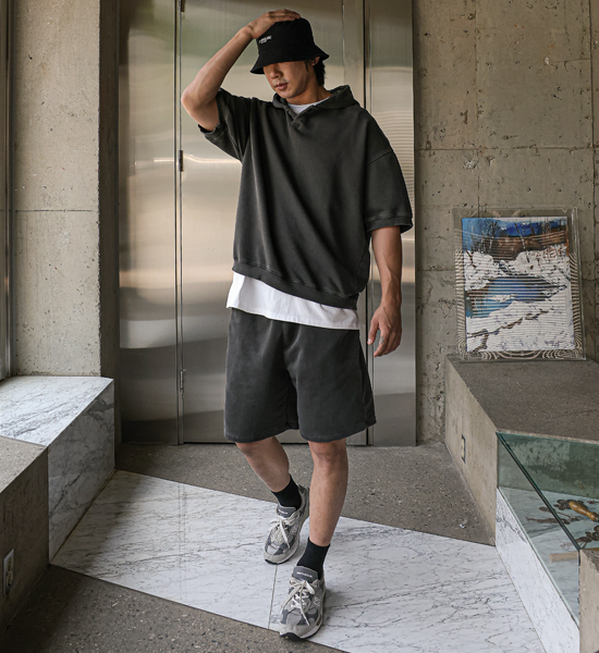 (3XL-6XL)<BR>로나이프 短袖连帽衫+스턴하버 松紧带短裤