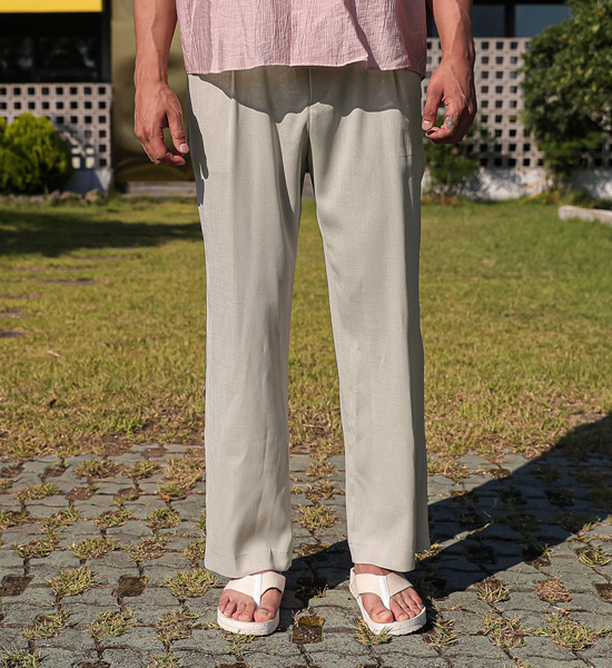 (S-5XL)<BR>아주드 半宽配合 后松紧带 亚麻长裤