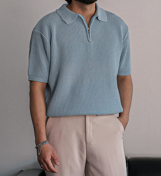 (L-5XL)<BR>니토다 短袖领针织品