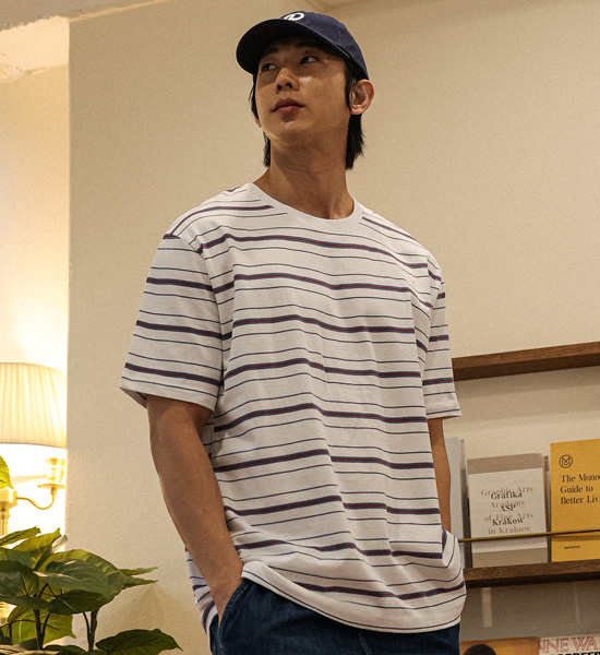 (XL-6XL)<BR>사토리나 条纹 短袖T恤 656