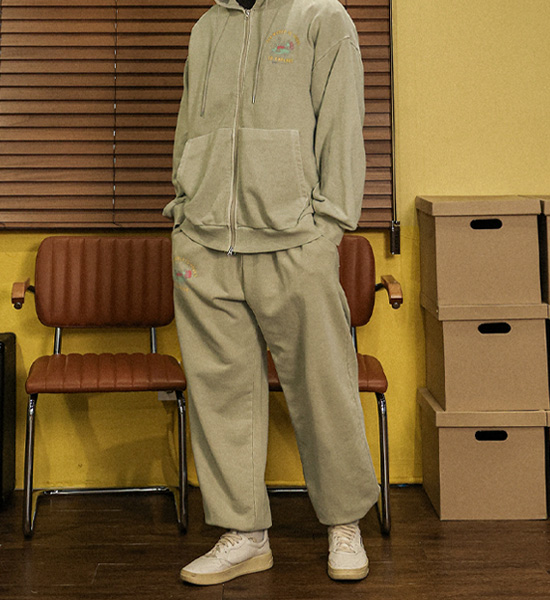 (XL-4XL)<BR>쇼키츠 颜料 带帽拉链+루킨스 颜料 绑带慢跑裤