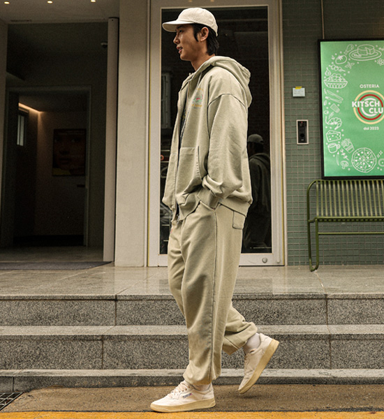 (XL-4XL)<BR>쇼키츠 颜料 带帽拉链+루킨스 颜料 绑带慢跑裤
