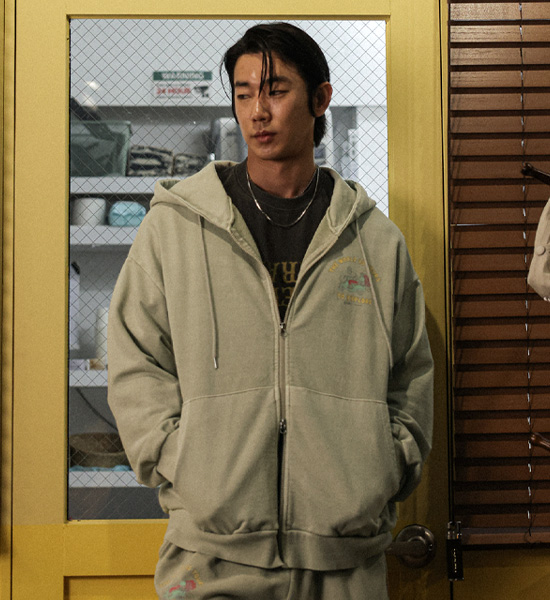 (XL-4XL)<BR>쇼키츠 颜料 带帽拉链+루킨스 颜料 绑带慢跑裤