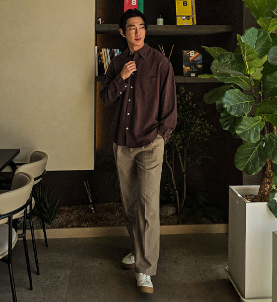 차보쿠 标准配合 后松紧带 亚麻长裤 S96