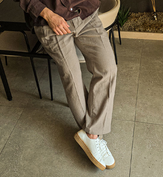 차보쿠 标准配合 后松紧带 亚麻长裤 S96