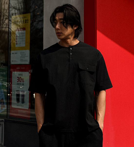 (XL-4XL)<br>반모리사 亨利颈 短袖T恤