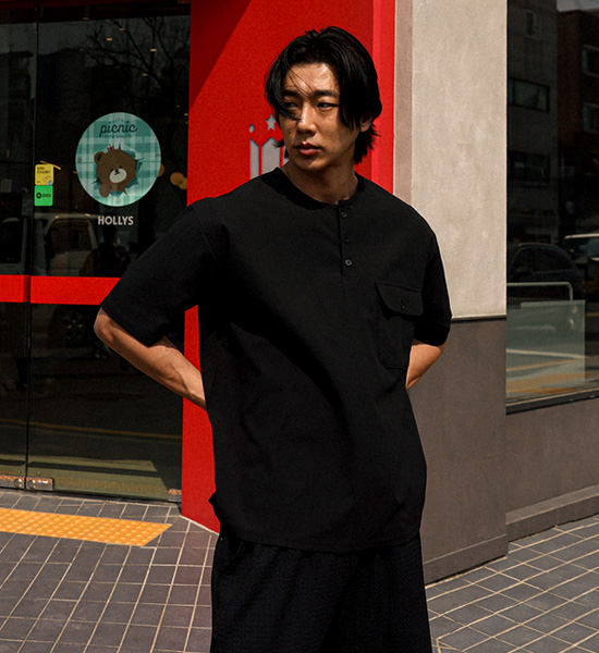 (XL-4XL)<br>반모리사 亨利颈 短袖T恤