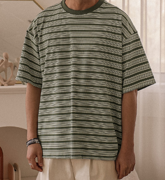 (XL-4XL)<BR>타번치 条纹 短袖T恤