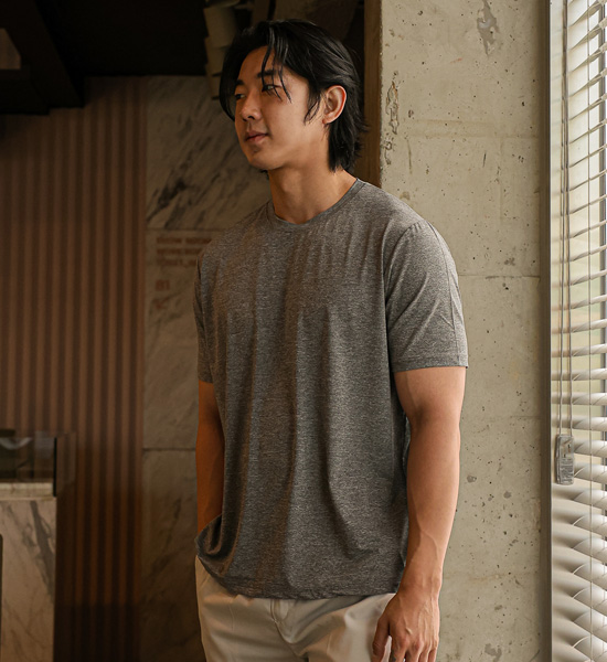 (M-6XL)<br>清凉 촉감 功能 短袖T恤<br><font color="#224f20"><B>*选择长度 (基础,长款+6cm)</B></font>