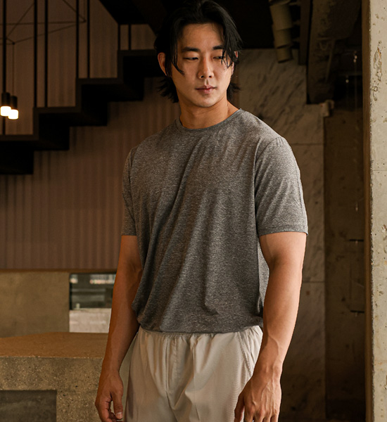 (M-6XL)<br>清凉 촉감 功能 短袖T恤<br><font color="#224f20"><B>*选择长度 (基础,长款+6cm)</B></font>