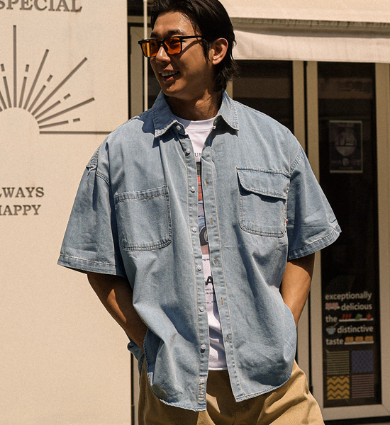 (XL-6XL)<BR>파드로나 牛仔短袖衬衫 515