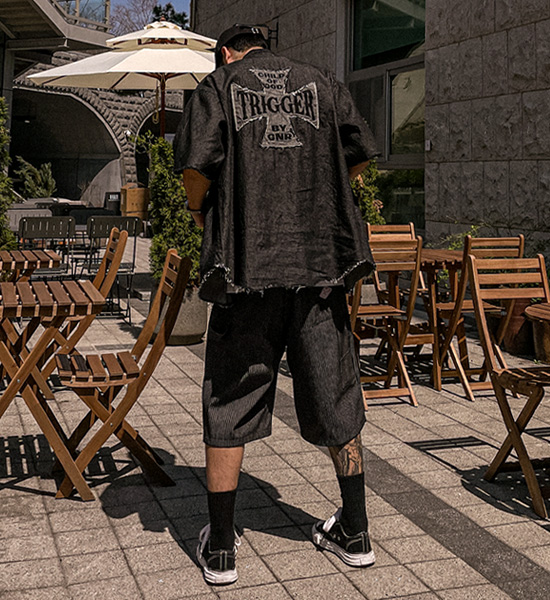 (L-5XL)<BR>우보스코 牛仔短袖衬衫