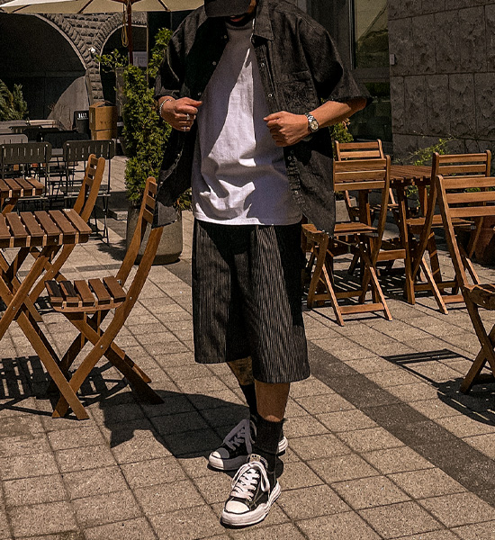 (L-5XL)<BR>우보스코 牛仔短袖衬衫