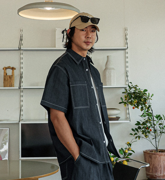 (XL-6XL)<BR>카이토 亚麻无洗牛仔裤 短袖衬衫