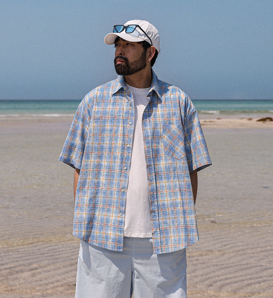 (XL-6XL)<br>우타이타 格子短袖衬衫 25218