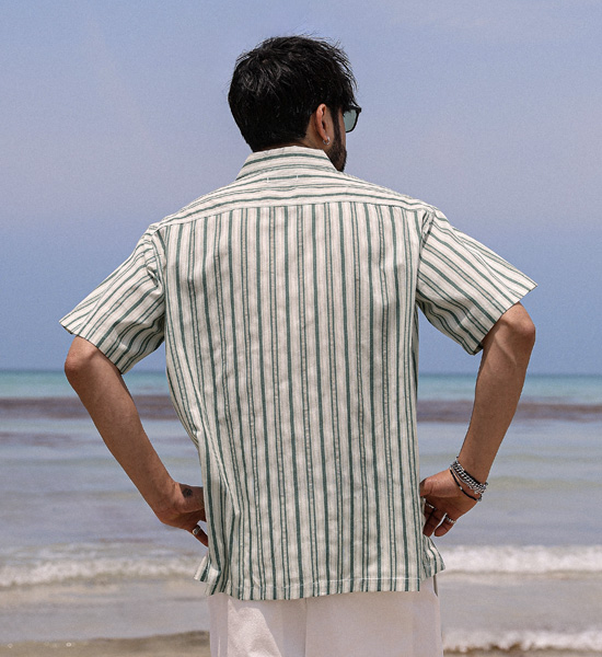 타이언 条纹 短袖衬衫