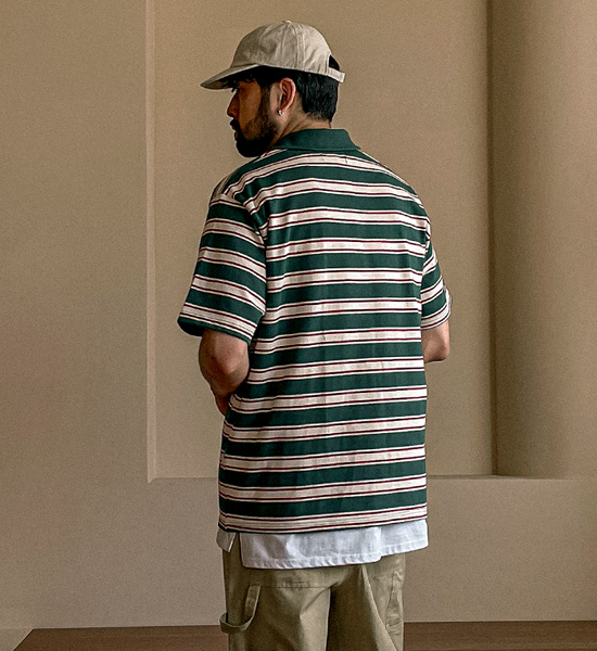 (L-5XL)<BR>퍼디타 条纹 短袖领衬衫
