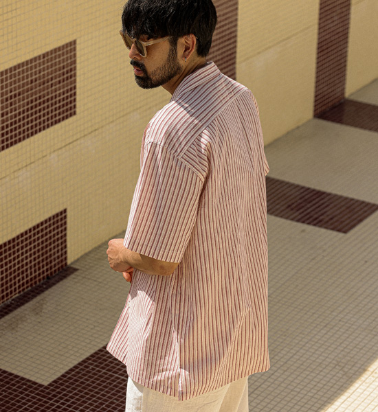 (XL-6XL)<BR>나틴즈 条纹 短袖衬衫 N009