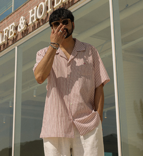 (XL-6XL)<BR>나틴즈 条纹 短袖衬衫 N009