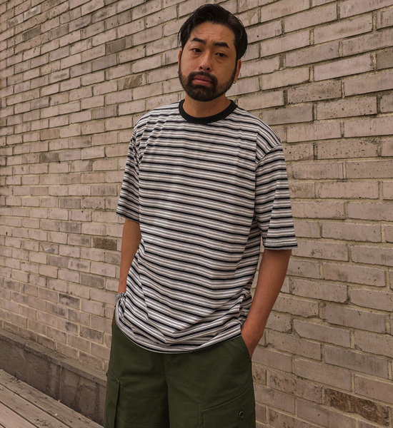 (L-5XL)<BR>라린야 条纹 短袖T恤