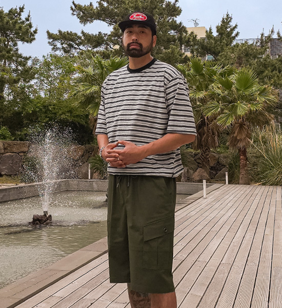 (L-5XL)<BR>라린야 条纹 短袖T恤