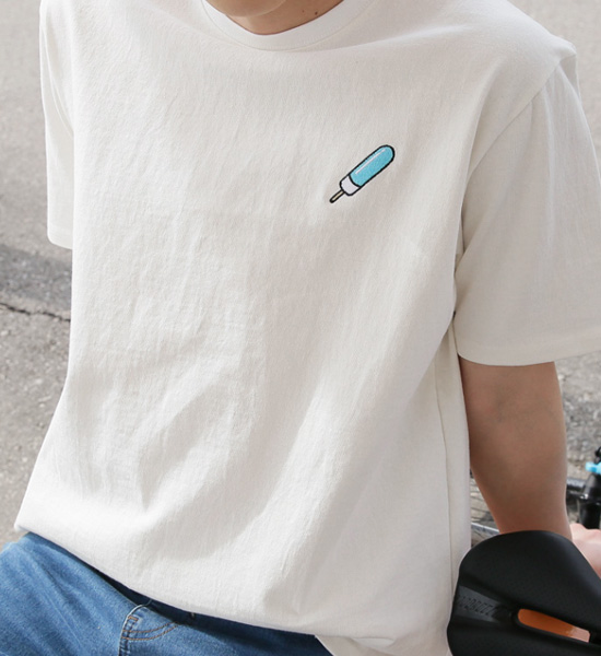 (S~6XL)<br>썸남썸녀 冰淇淋 刺绣 短袖T恤