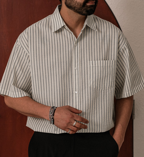 (XL-6XL)<BR>바트인 条纹 短袖衬衫