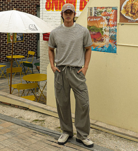 쿠루뎁 条纹 短袖T恤