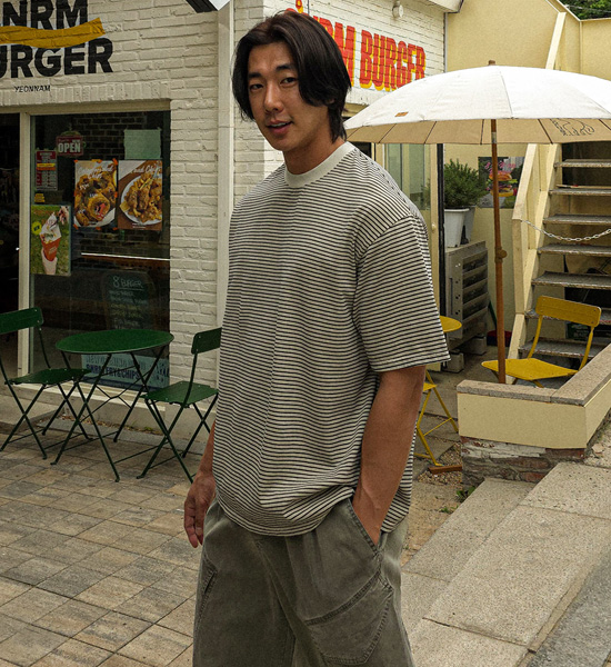 쿠루뎁 条纹 短袖T恤