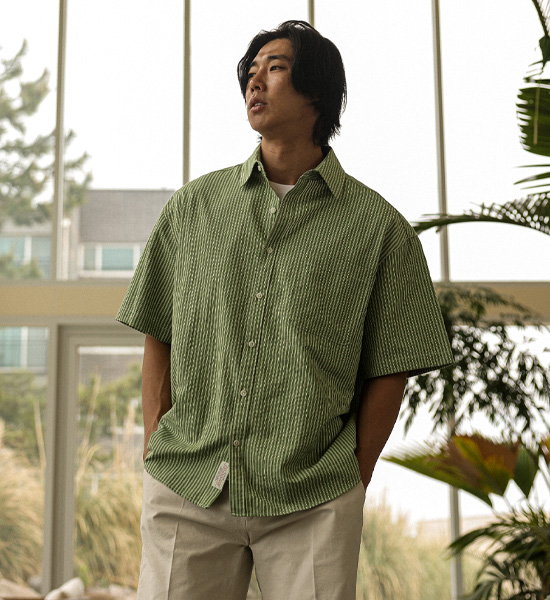 (XL-6XL)<br>비트차 条纹 短袖衬衫 N012